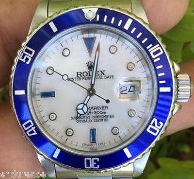 ROLEX 16610 SUBMARINER MENS LADIES STEEL MOTHER OF PEARL DIAMOND SAPPHIRE DIAL