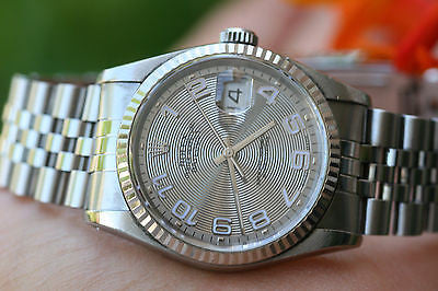 ROLEX MENS DATEJUST STAINLESS 16234 SILVER CONCENTRIC DIAL BLUE