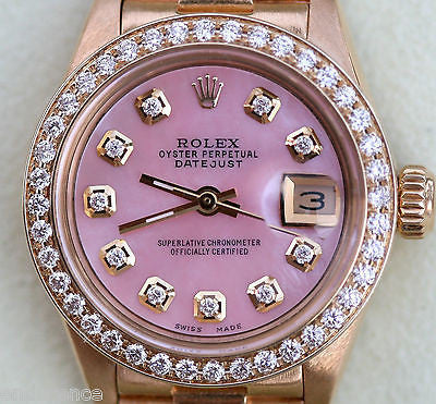 ROLEX LADIES 18K PRESIDENT DATEJUST MOTHER OF PEARL PINK DIAMONDS 6917