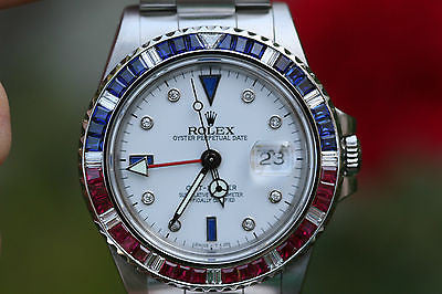 ROLEX VINTAGE GMT MASTER STEEL 40mm PEPSI 16750 WHITE DIAMOND SAPPHIRE DIAL