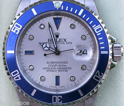 ROLEX SUBMARINER MENS WATCH DIAMONDS SAPPHIRE SLATE DIAL BLUE BEZEL NICE GIFT!