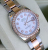 ROLEX DATEJUST LADIES MIDSIZE TWO TONE 18K ROSE GOLD DIAMOND MOTHER-OF-PEARL