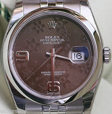 ROLEX DATEJUST 36mm BROWN FLORAL DIAL MODEL 116200 STAINLESS STEEL MENS LADIES