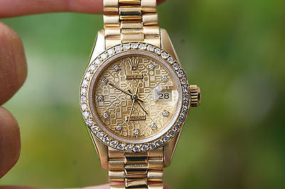 ROLEX LADIES 69178 PRESIDENT 26mm 18K YELLOW GOLD DIAMOND JUBILEE DIAL BEZEL