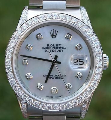 ROLEX WATCH MENS 36mm DATEJUST STAINLESS STEEL DIAMOND DIAL BEZEL