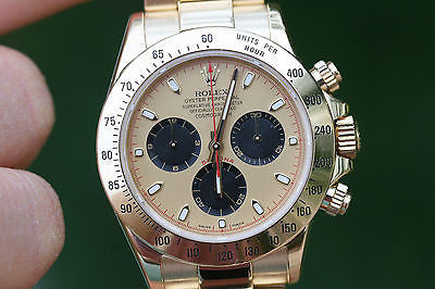 ROLEX MENS WATCH 18K YELLOW GOLD DAYTONA GOLD DIAL 116528 BOX
