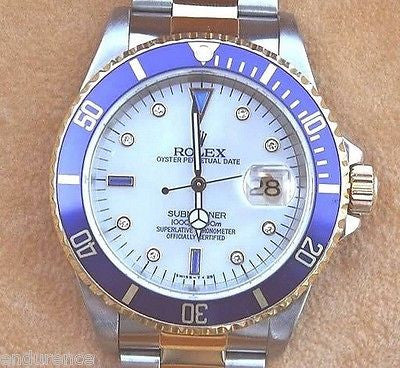 ROLEX SUBMARINER MENS WATCH TWO TONE MOP SERTI DIAMOND SAPPHIRE DIAL MODEL 16613