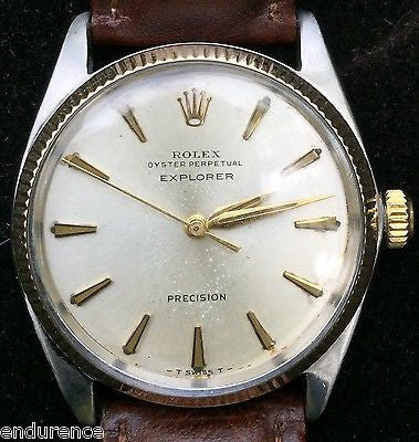 ROLEX VINTAGE RARE EXPLORER OYSTER PERPETUAL PRECISION 2TONE STEEL 14K 5501