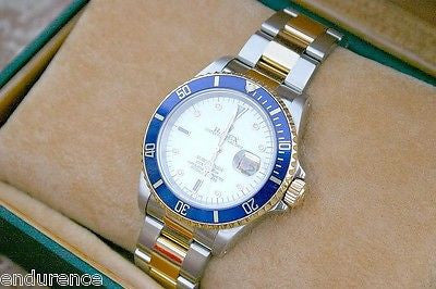 ROLEX SUBMARINER MENS WATCH TWO TONE MOP SERTI DIAMOND SAPPHIRE