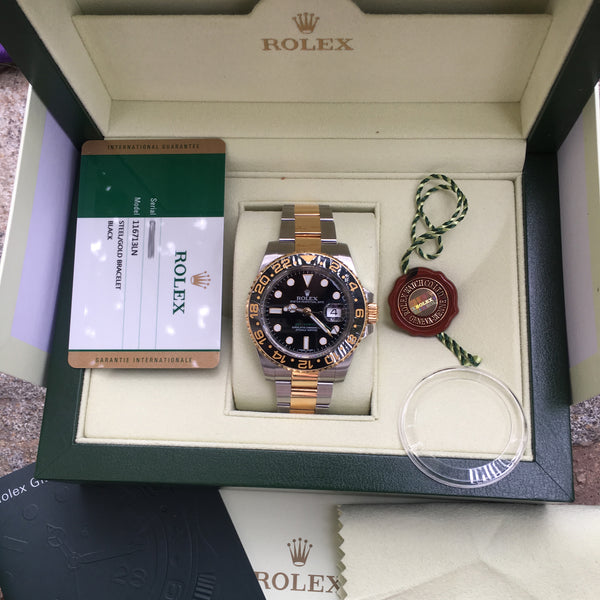 Rolex 116713 GMT Master II 18k Yellow Gold Stainless Steel Box