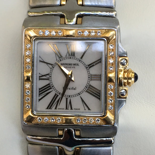 Raymond Weil Ladies Parsifal Stainless Steel Two Tone Diamond Bezel Watch 9790