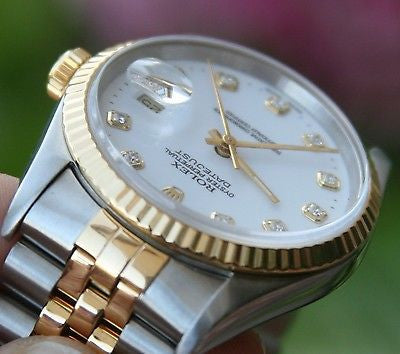 ROLEX 18k Yellow Gold Steel 36mm Mens 16233 Datejust Watch White