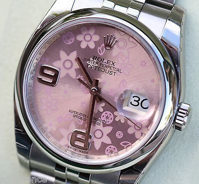 ROLEX 116200 WOMENS LADIES DATEJUST 36mm PINK FLORAL FLOWER DIAL