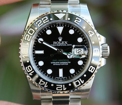 ROLEX MENS GMT II STAINLESS STEEL 40mm 116710 NEW BLACK CERAMIC BOX CARD UNWORN