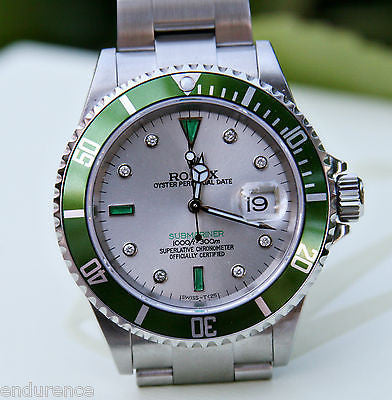 Rolex Submariner Steel Pre-owned 16610 Custom Green Bezel