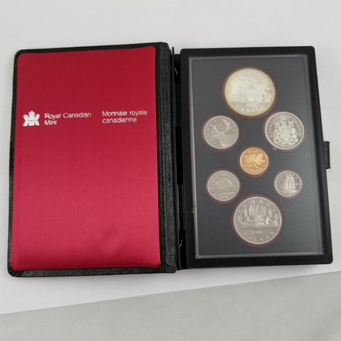 1981 Royal Canadian Mint 7 Coin Proof Set Locomotive Dollar 50% SILVER