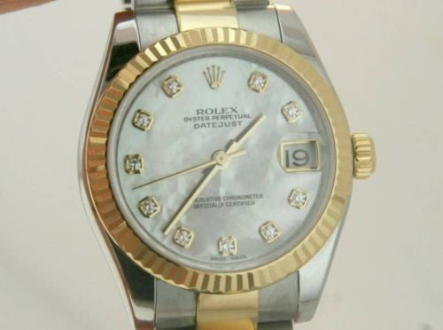 ROLEX 31mm MIDSIZE 18K YELLOW GOLD & SS FACTORY MOP DIAMOND DIAL