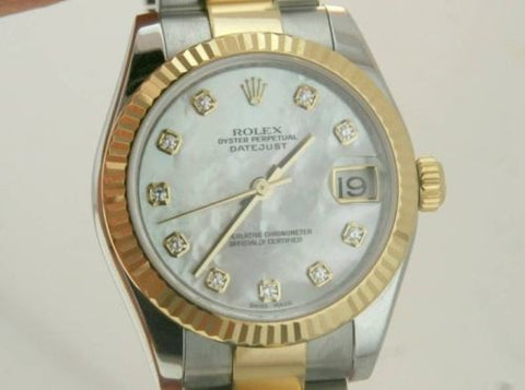 ROLEX 31mm MIDSIZE 18K YELLOW GOLD & SS FACTORY MOP DIAMOND DIAL