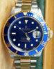 ROLEX SUBMARINER TWO TONE GOLD STAINLESS STEEL BLUE ON BLUE DIVER WATCH 16613