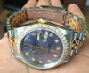 ROLEX LADIES MENS 36mm DATEJUST DIAMOND BEZEL BLUE MOTHER Of PEARL DIAL 2tone