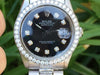 ROLEX DATEJUST MENS WOMENS 36mm Diamond President 18k WHITE GOLD BAND Black Dial