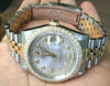 ROLEX LADIES MENS 36mm DATEJUST DIAMONDS BEZEL SILVER STRING DIAMOND DIAL 2tone