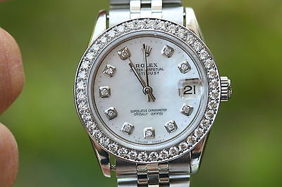 ROLEX MIDSIZE STEEL 78240 DIAMOND MOP DIAL & BEZEL 31mm LATE MODEL BAND