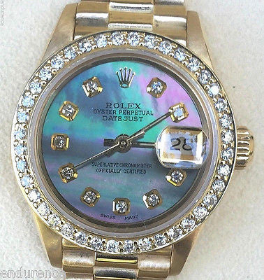 ROLEX LADIES PRESIDENT 18K YELLOW GOLD TAHITIAN BLACK MOTHER OF PEARL 69178