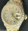 ROLEX LADIES PRESIDENT 18K GOLD DIAMONDS EVERYWHERE & RUBY HOUR MARKERS 69178