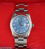 ROLEX DATEJUST MENS 16200 STAINLESS CAROLINA BLUE MOTHER OF PEARL DIAMOND DIAL
