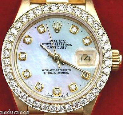 ROLEX PRESIDENT LADIES 18K GOLD MOTHER OF PEARL DIAMOND DIAL & BEZEL MODEL 69178