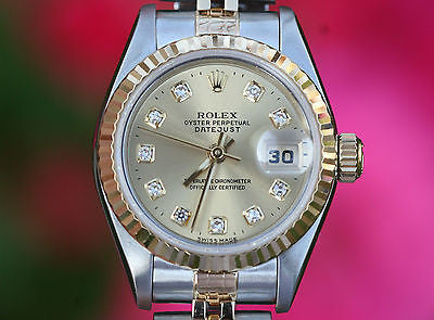 ROLEX LADIES TWO TONE DATEJUST STEEL 18K GOLD FACTORY DIAMOND DIAL 69163