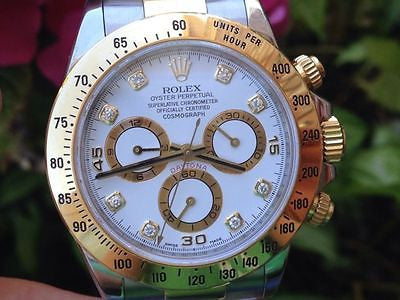 ROLEX MENS DAYTONA 116523 18k GOLD & STEEL Factory Diamond Dial BEZEL ENGRAVED