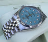 ROLEX DATEJUST MENS STEEL WATCH CAROLINA BLUE MOTHER OF PEARL DIAMOND DIAL 16014