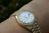 ROLEX LADIES 6917 PRESIDENT 18K YELLOW GOLD DIAMOND WHITE PEARL DIAL BEZEL BAND