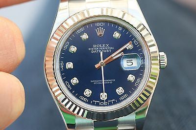 ROLEX MENS 41mm DATEJUST II 116334 STAINLESS STEEL DIAMOND DIAL UNWORN PERFECT