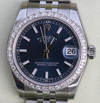 ROLEX DATEJUST LADIES 178240 MIDSIZE WATCH DIAMONDS STAINLESS STEEL