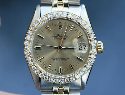 ROLEX MIDSIZE LADIES DATEJUST 6824 2TONE DIAMOND BEZEL 31mm 18K YELLOW GOLD