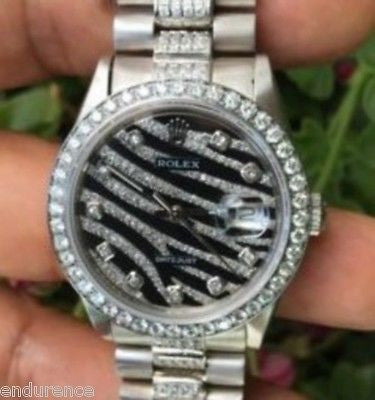 ROLEX DATEJUST STEEL ZEBRA 18K WHITE GOLD PRESIDENT DIAMOND BRACELET BEZEL LUGS