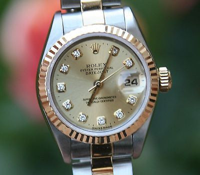 ROLEX LADIES DATEJUST 69163 FACTORY GOLD DIAMOND DIAL OYSTER 18K YELLOW & STEEL