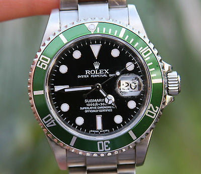 ROLEX MENS STAINLESS STEEL SUBMARINER GREEN ANNIVERSARY 40mm 16610V