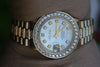 ROLEX MIDSIZE PRESIDENT 18K YELLOW GOLD VINTAGE DIAMOND BEZEL PEARL DIAL BAND