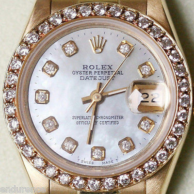 ROLEX PRESIDENT LADIES 26mm 18K YELLOW GOLD 69178 DIAMOND PEARL DIAL BEZEL