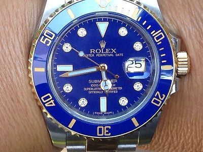 ROLEX SUBMARINER 116613 CERAMIC BEZEL DIAMOND DIAL 18k Gold Stainless Steel