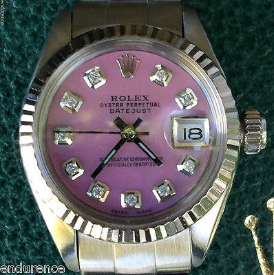 ROLEX LADIES DATEJUST STAINLESS STEEL OYSTER BRACELET PINK DIAL MODEL 6917