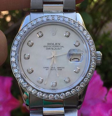 ROLEX 16014 MENS LADIES 36mm STAINLESS STEEL DATEJUST DIAMOND DIAL BEZEL PERFECT