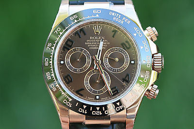 ROLEX DAYTONA 18K ROSE GOLD CHOCOLATE DIAL BLACK ARABIC 116515 UNWORN