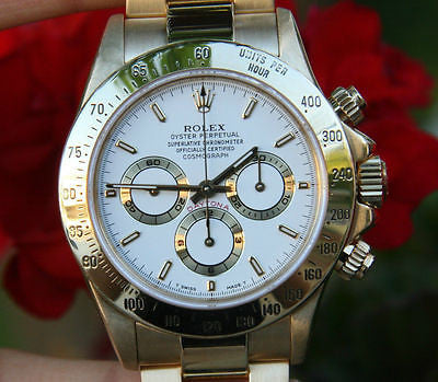 ROLEX MENS WATCH 18K YELLOW GOLD DAYTONA 16528 WHITE DIAL PERFECT
