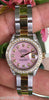 ROLEX LADIES DATEJUST TWO TONE MOTHER OF PEARL PINK DIAMONDS DIAL BEZEL 179173