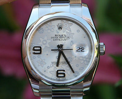 ROLEX DATEJUST LADIES MENS 36mm STAINLESS STEEL FLORAL 116200 BOX UNWORN